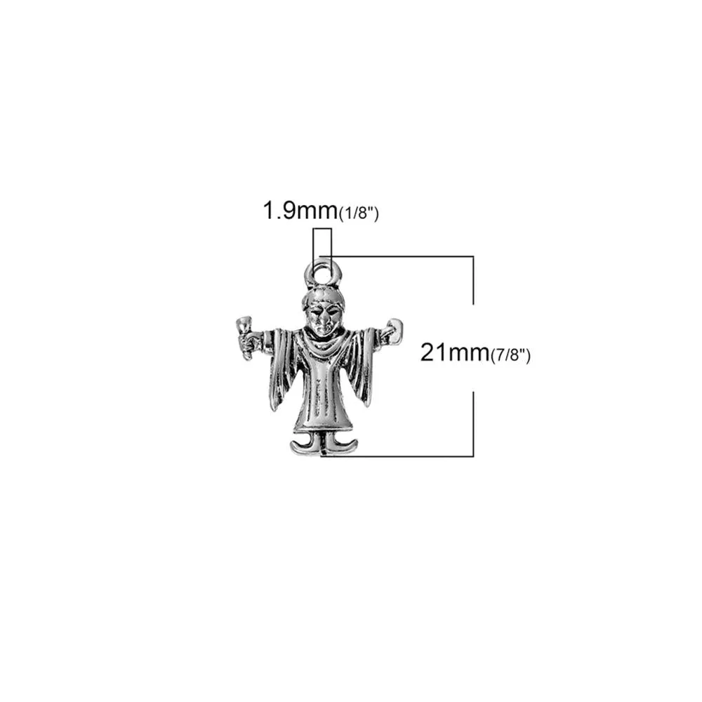 10 Pcs Tibetan Silver MONK & CUP 3D 21mm x 18mm Charms Pendants, Lead & Nickel Free Metal Charms Pendants Beads