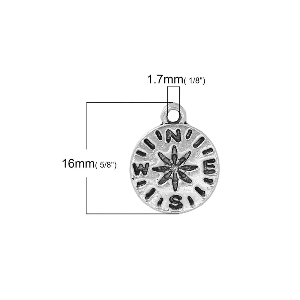 10 Tibetan Silver TRAVEL COMPASS 16mm x 13mm Charms Pendants, Lead & Nickel Free Metal Charms Pendants Beads