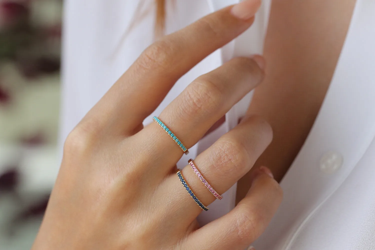 14k Half Eternity Pink Sapphire Ring