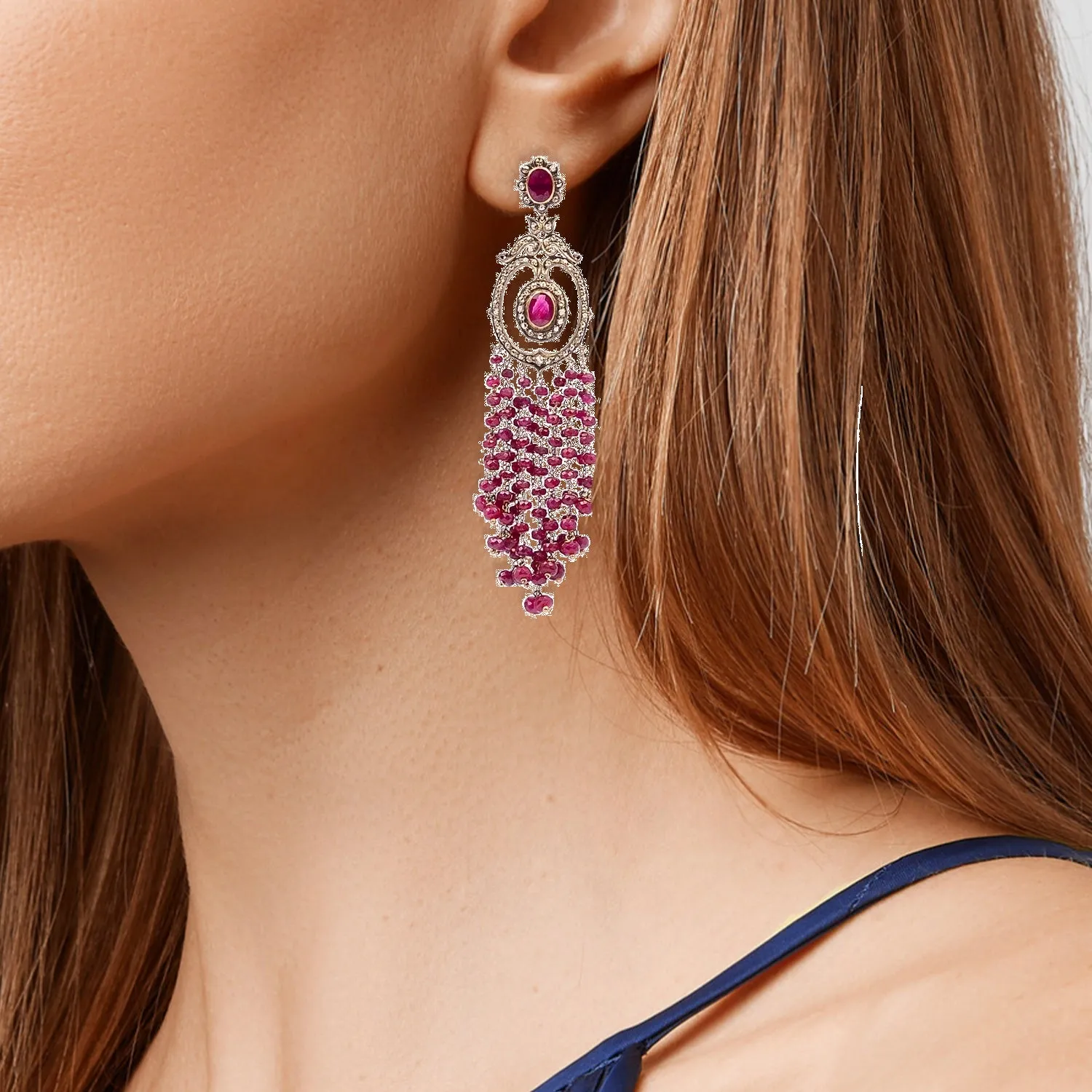 18k Gold Uncut Diamond and Ruby Warda Earrings