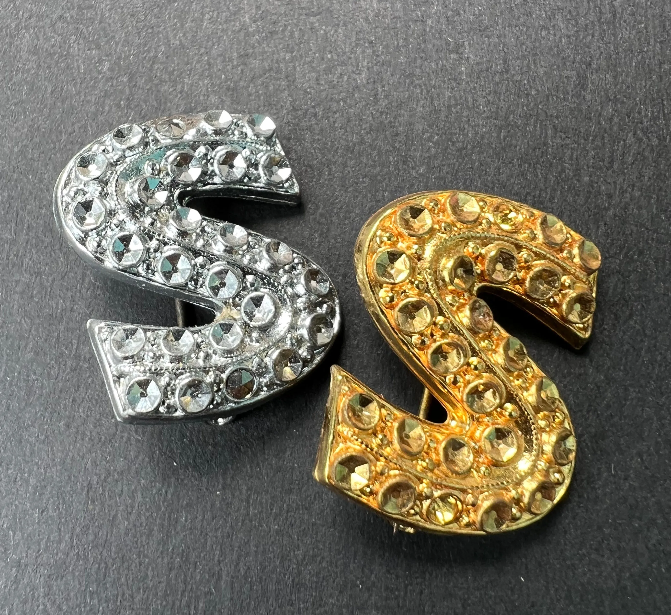 1940s "Latest Novelty" Initial Letter Brooches E, I, M, S, T and V
