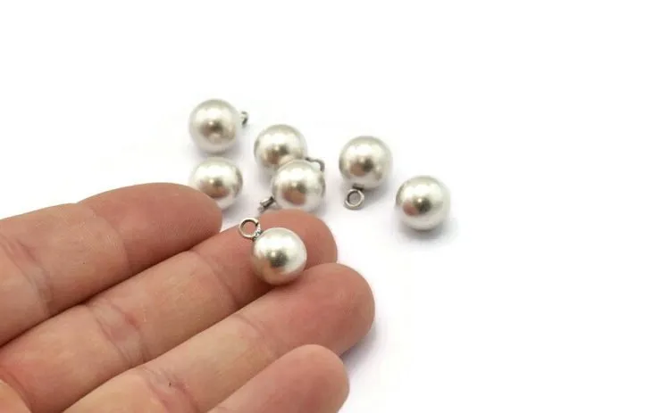 4 Antique Silver Plated Brass Ball Charms (10mm) Bs-1078--N0585