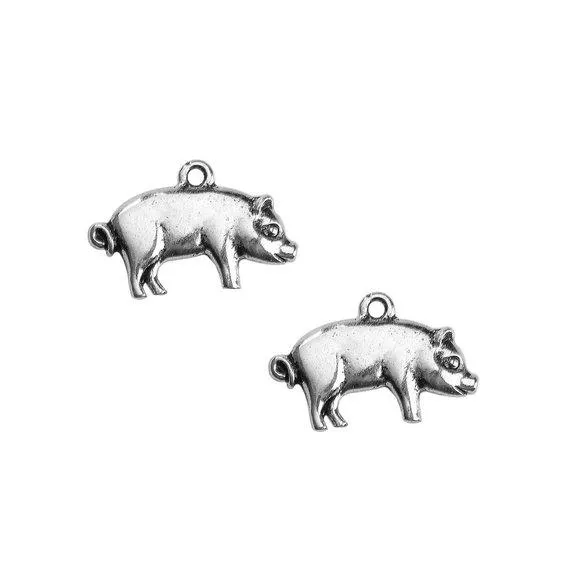 5 Pcs Tibetan Silver Pig Farm Animal 14X20mm 3D Charms Pendants