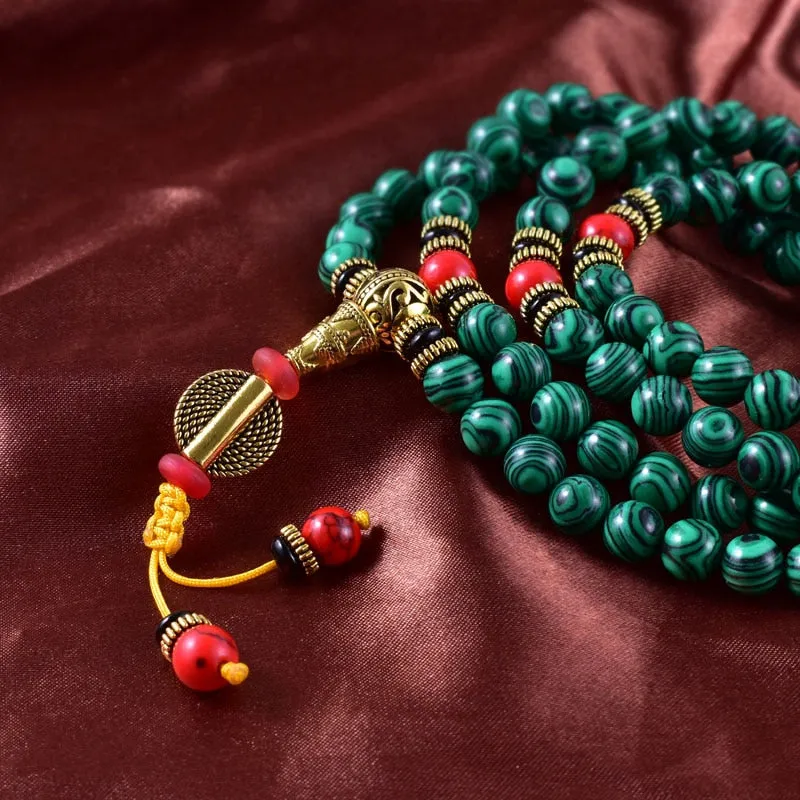 8mm Natural Malachite JapaMala 108 Mala Necklace