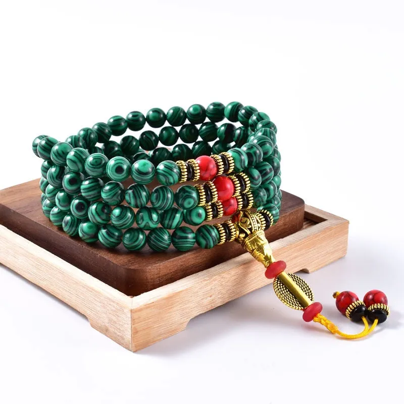 8mm Natural Malachite JapaMala 108 Mala Necklace