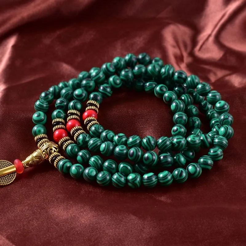 8mm Natural Malachite JapaMala 108 Mala Necklace