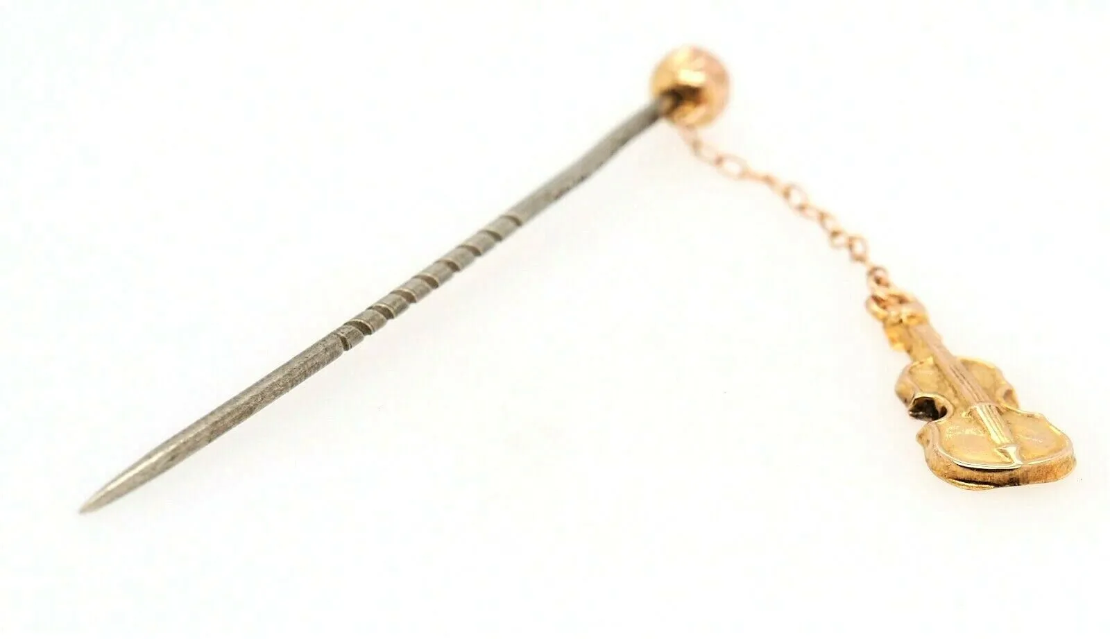 9ct Yellow Gold Violin Steel Pin/Brooch Hat Pin