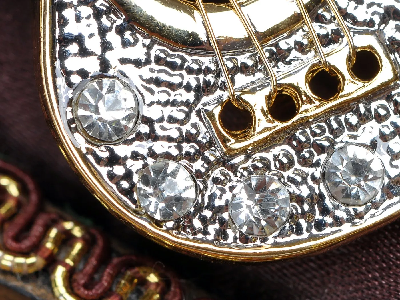 Alilang Golden Tone Clear Crystal Colored Rhinestones Acoustic Guitar Brooch Pin