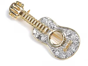 Alilang Golden Tone Clear Crystal Colored Rhinestones Acoustic Guitar Brooch Pin