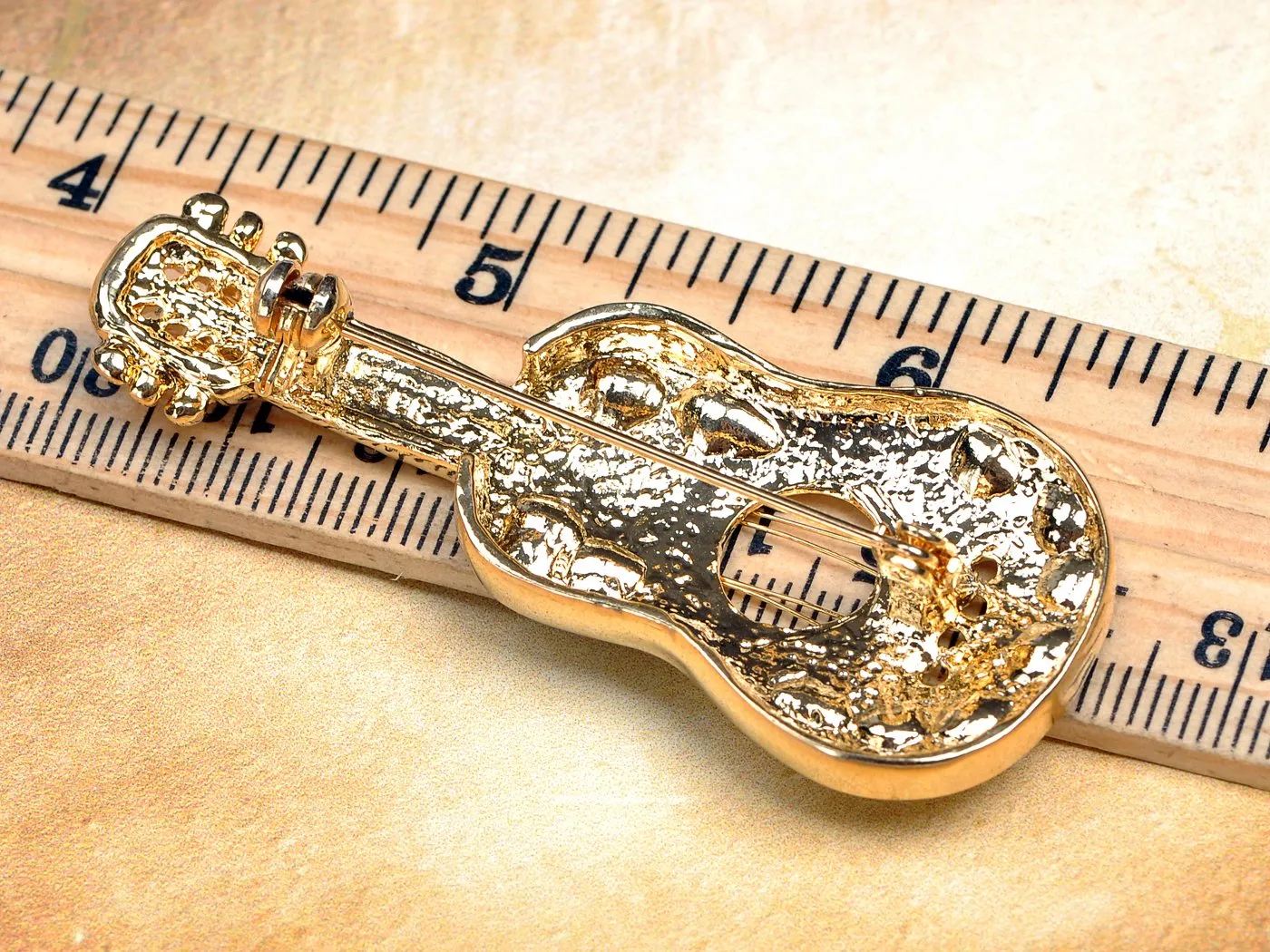 Alilang Golden Tone Clear Crystal Colored Rhinestones Acoustic Guitar Brooch Pin