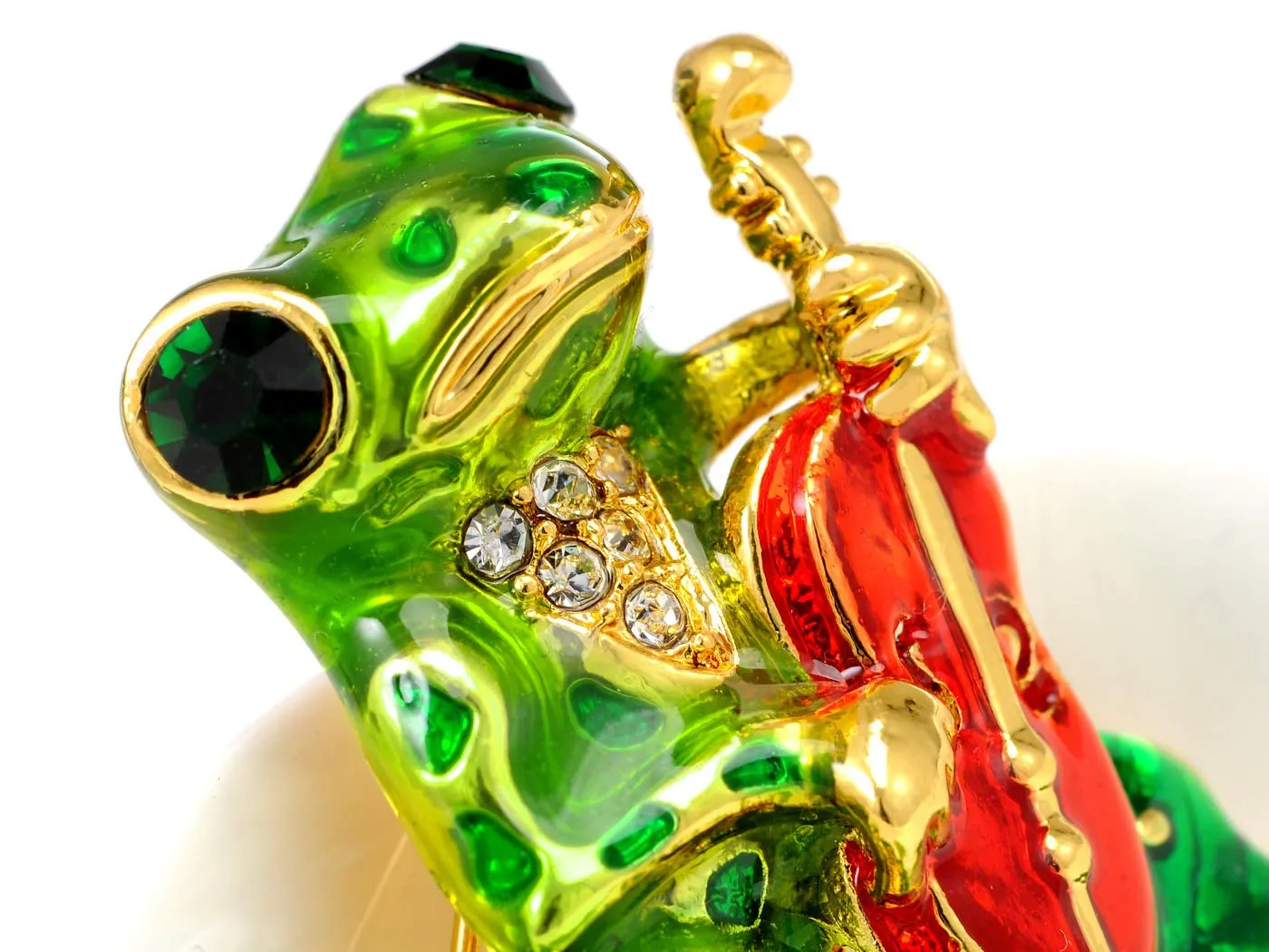 Alilang Golden Tone Emerald Green Colored Rhinestones Frog Toad Violin Leaf Brooch Pin