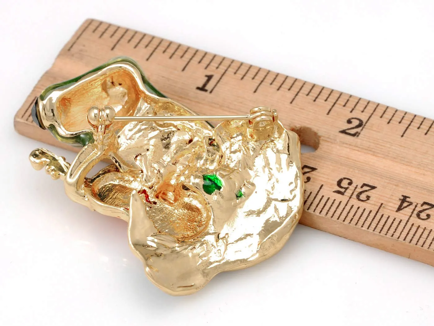 Alilang Golden Tone Emerald Green Colored Rhinestones Frog Toad Violin Leaf Brooch Pin