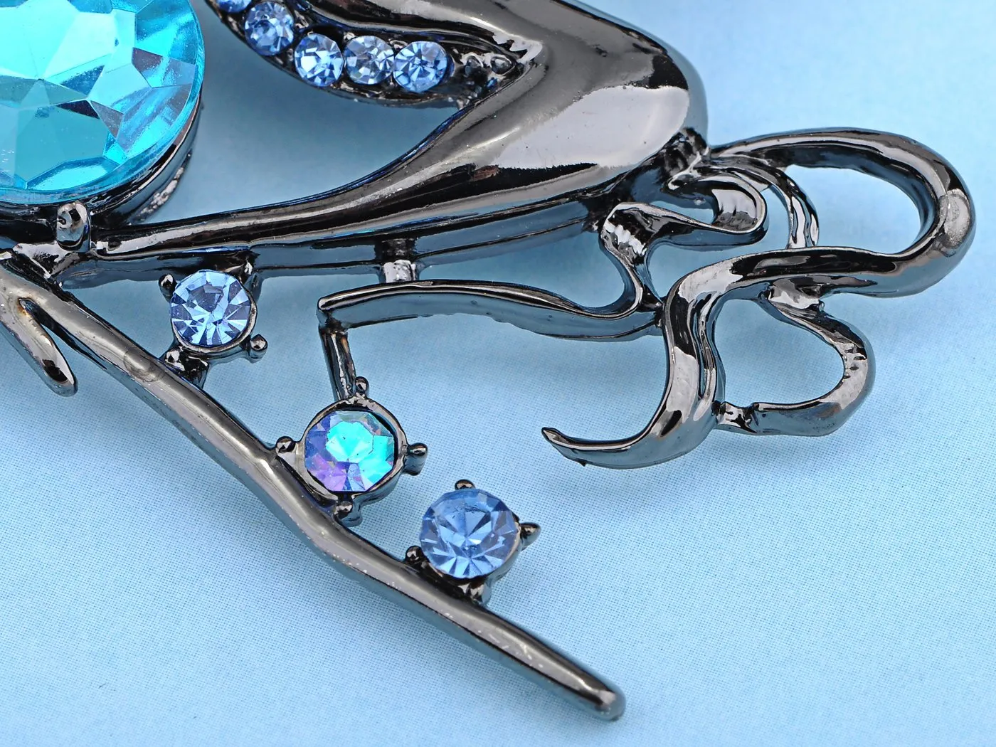 Alilang Gun Metal Tone Sapphire Colored Rhinestones Horse Stallion Brooch Pin