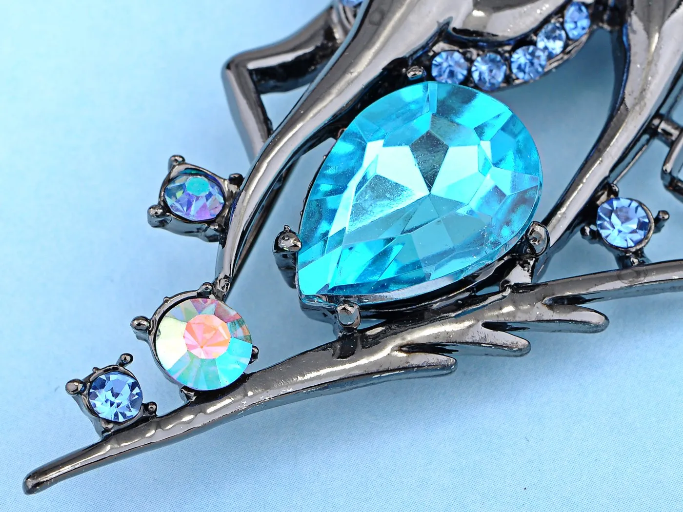 Alilang Gun Metal Tone Sapphire Colored Rhinestones Horse Stallion Brooch Pin