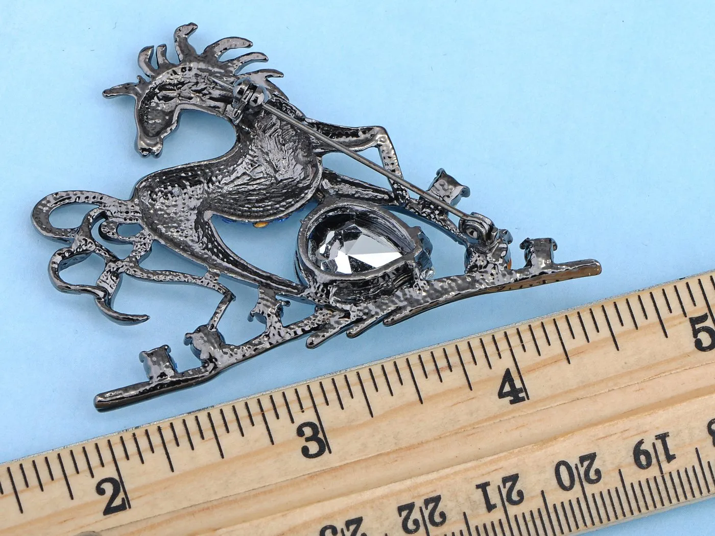 Alilang Gun Metal Tone Sapphire Colored Rhinestones Horse Stallion Brooch Pin