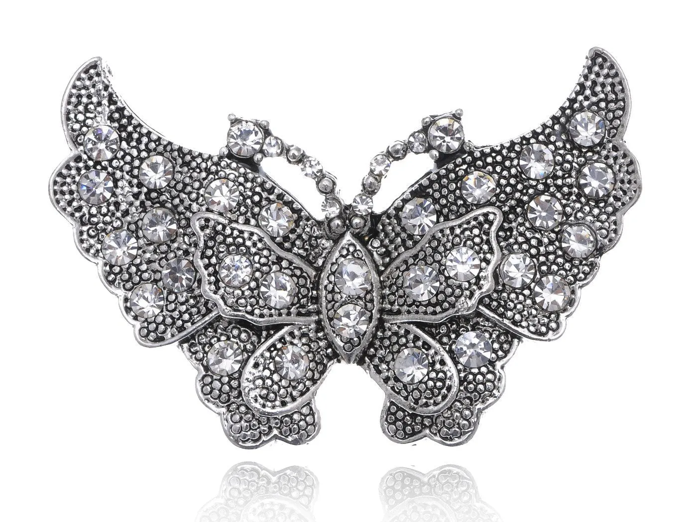 Alilang Vintage Inspire Silvery Tone Metal Carved Crystal Rhinestone Butterfly Pin Brooch