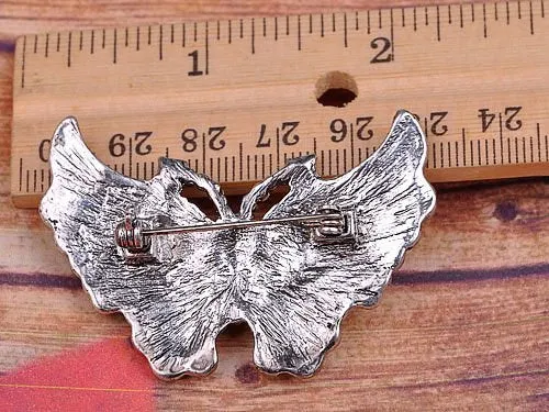 Alilang Vintage Inspire Silvery Tone Metal Carved Crystal Rhinestone Butterfly Pin Brooch