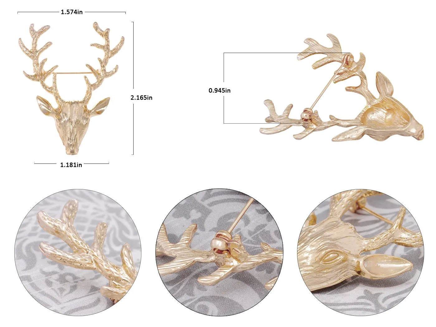 Alilang Womens Vintage Retro Golden Tone Deer Antler Stag Moose Elk Head Animal Lapel Brooch Pin