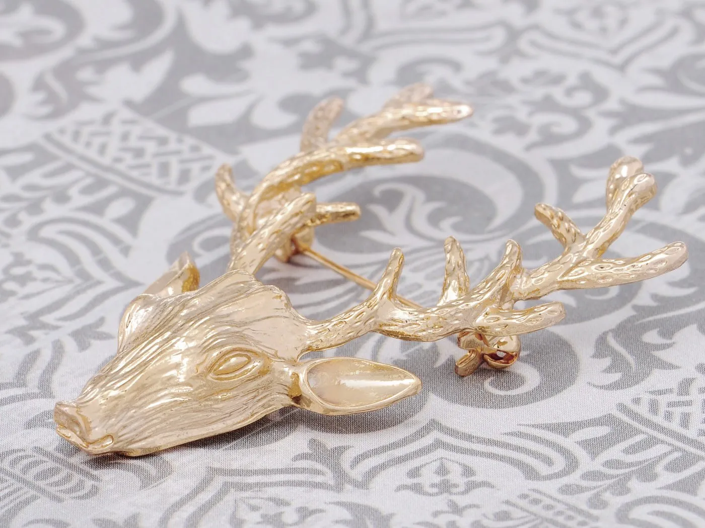 Alilang Womens Vintage Retro Golden Tone Deer Antler Stag Moose Elk Head Animal Lapel Brooch Pin