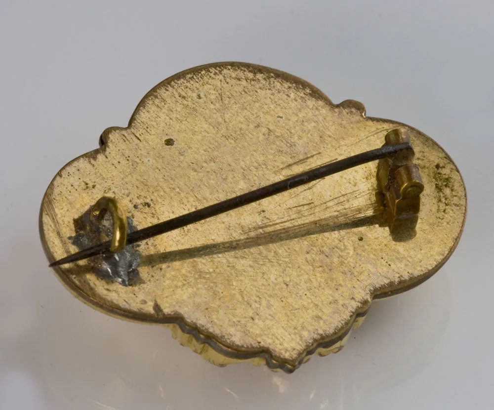 Antique 19th century Austro-Hungarian hollow gilt brass Biedermeier brooch.