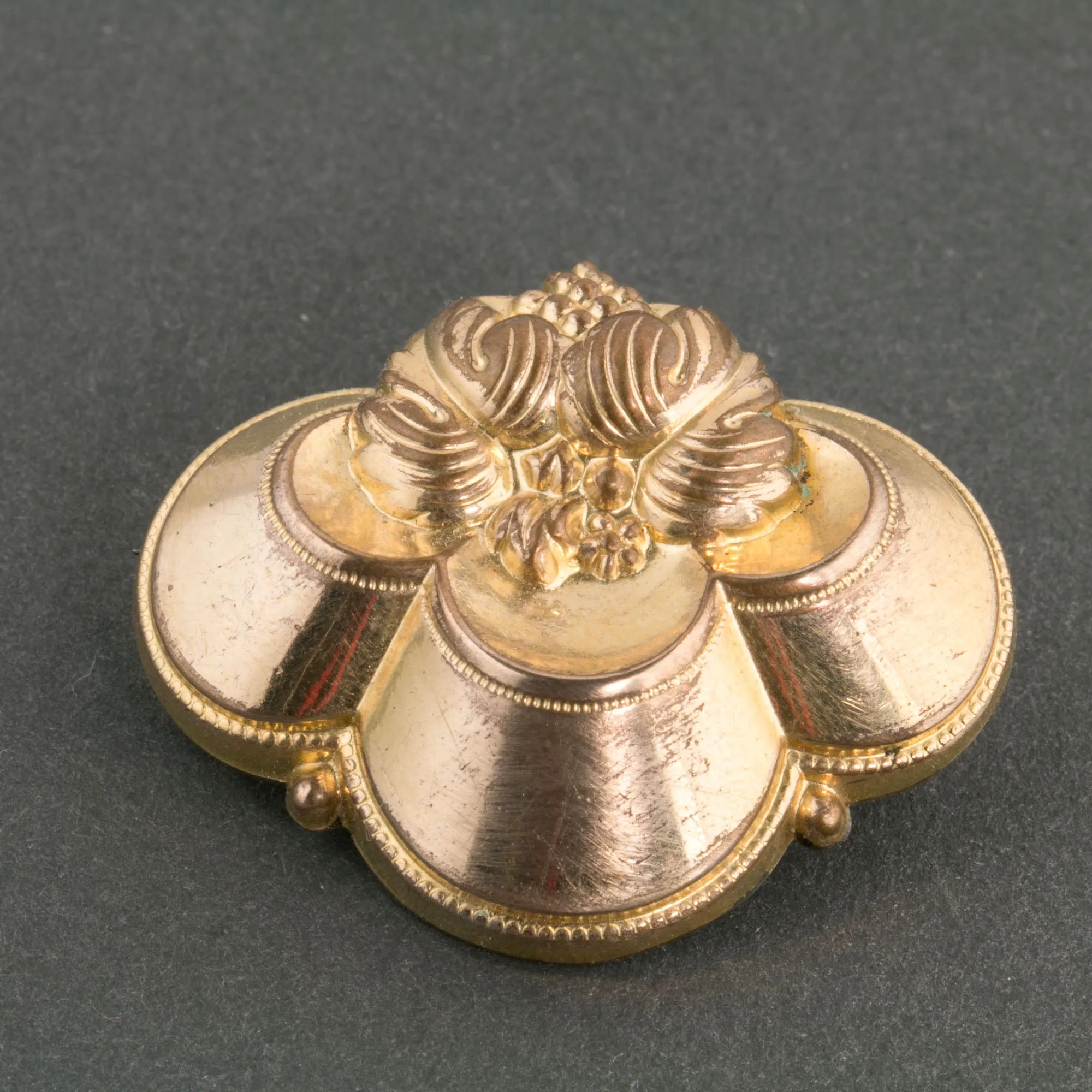 Antique 19th century Austro-Hungarian hollow gilt brass Biedermeier brooch.