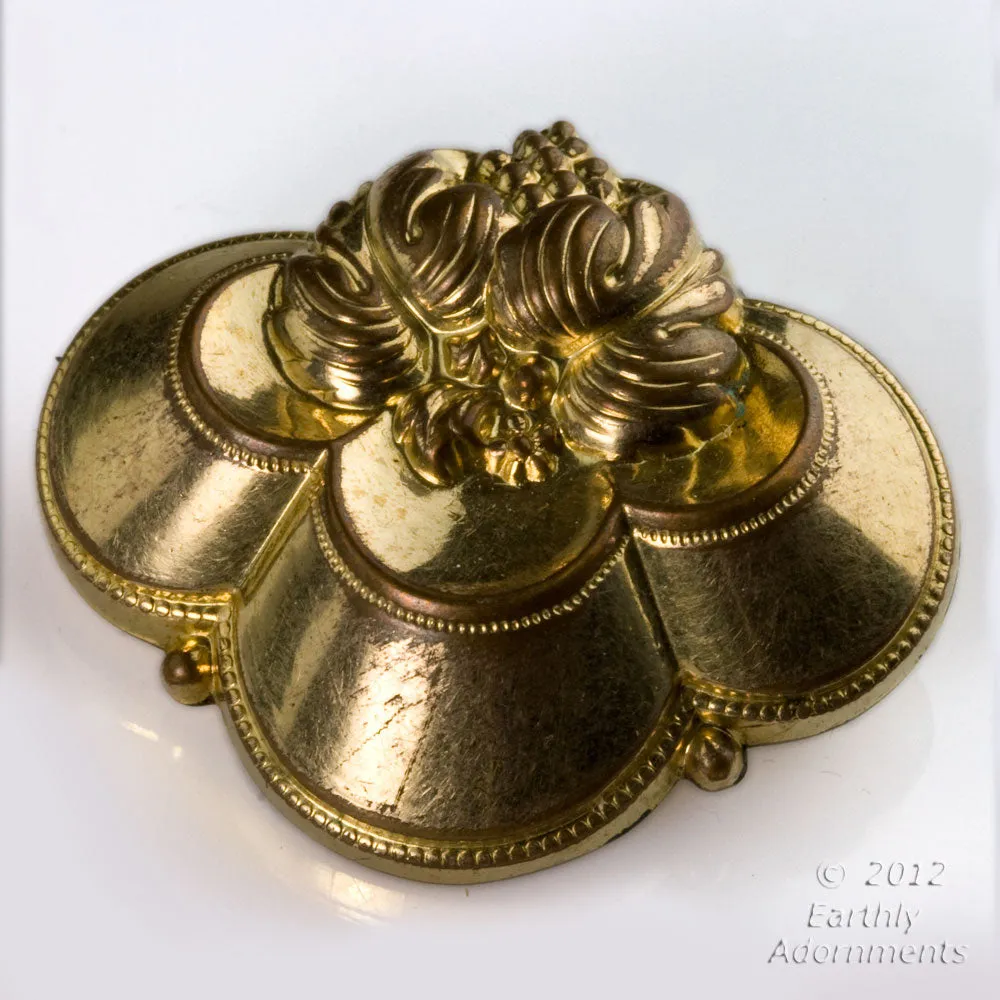 Antique 19th century Austro-Hungarian hollow gilt brass Biedermeier brooch.