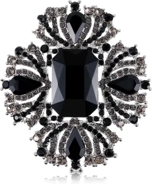 Black Rhinestone Brooches Vintage Brooches and Pins for Women Elegant Flower Badge Brooch Lapel Pins for Clothes Dress Hats Bags Accessory
