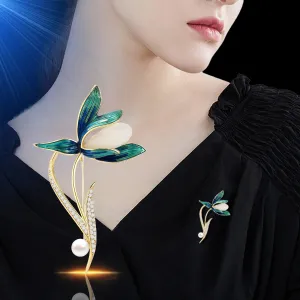 Copper Micro Inlaid Cubic Zirconia Magnolia Brooch Coat Accessories Gifts