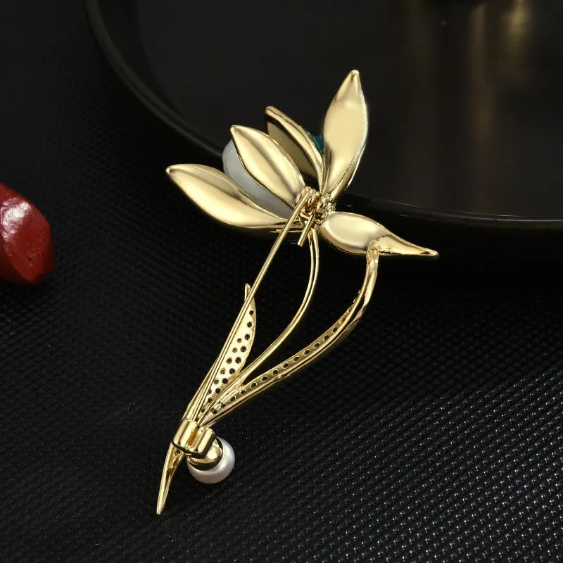 Copper Micro Inlaid Cubic Zirconia Magnolia Brooch Coat Accessories Gifts