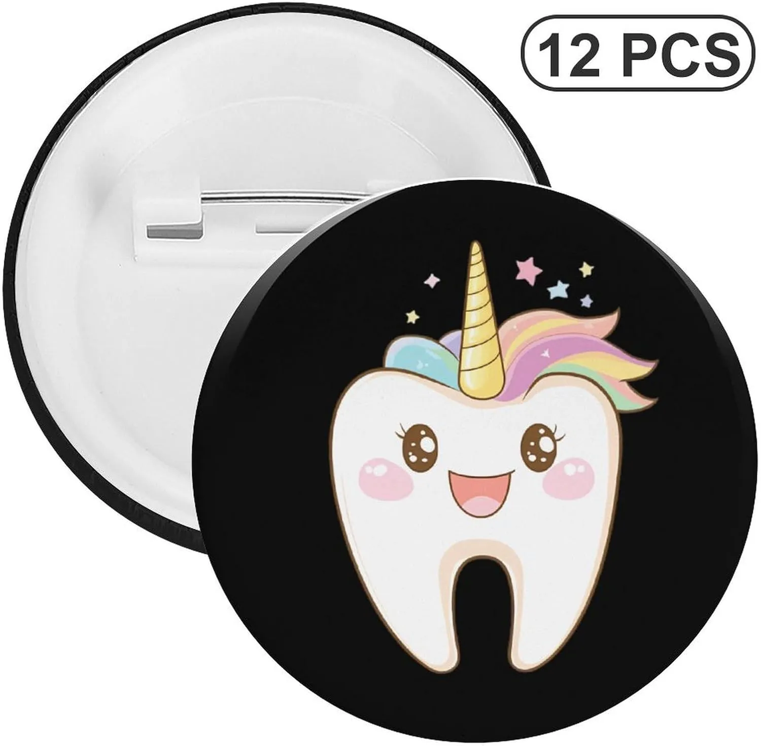 Cute Tooth Unicorm Brooch Pins Fashion Tin Plate Badge Pin Gifts Round