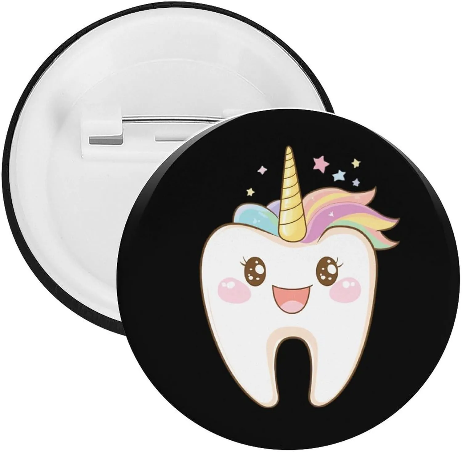 Cute Tooth Unicorm Brooch Pins Fashion Tin Plate Badge Pin Gifts Round
