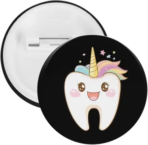 Cute Tooth Unicorm Brooch Pins Fashion Tin Plate Badge Pin Gifts Round