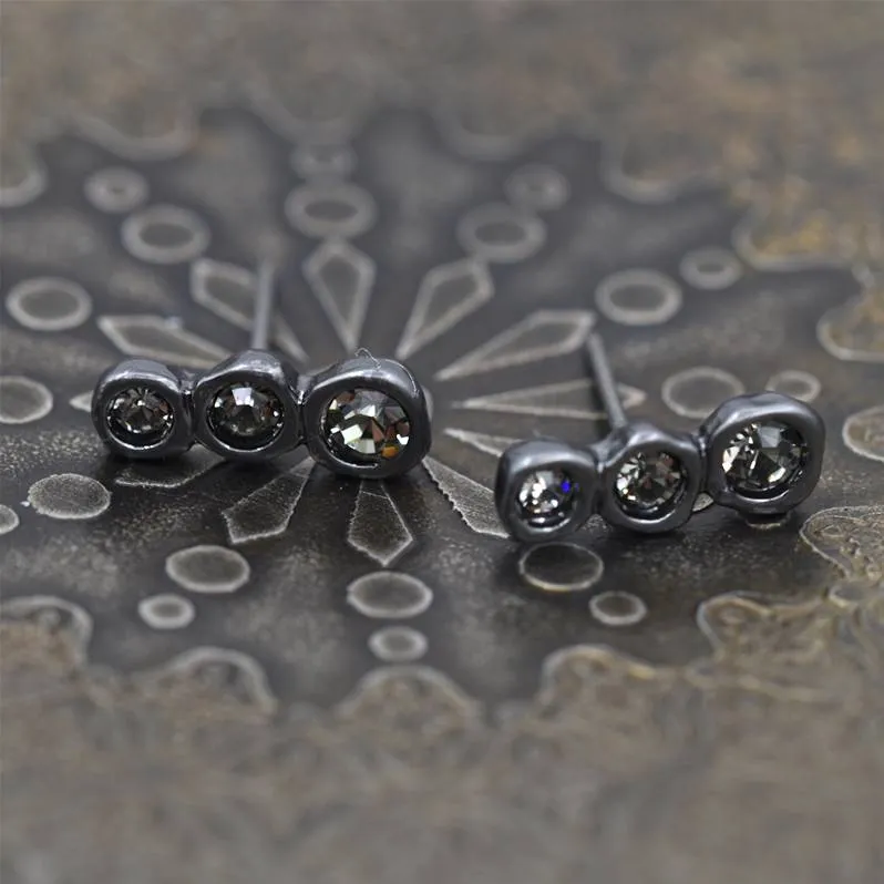 Dainty graduated three crystal long stud earrings