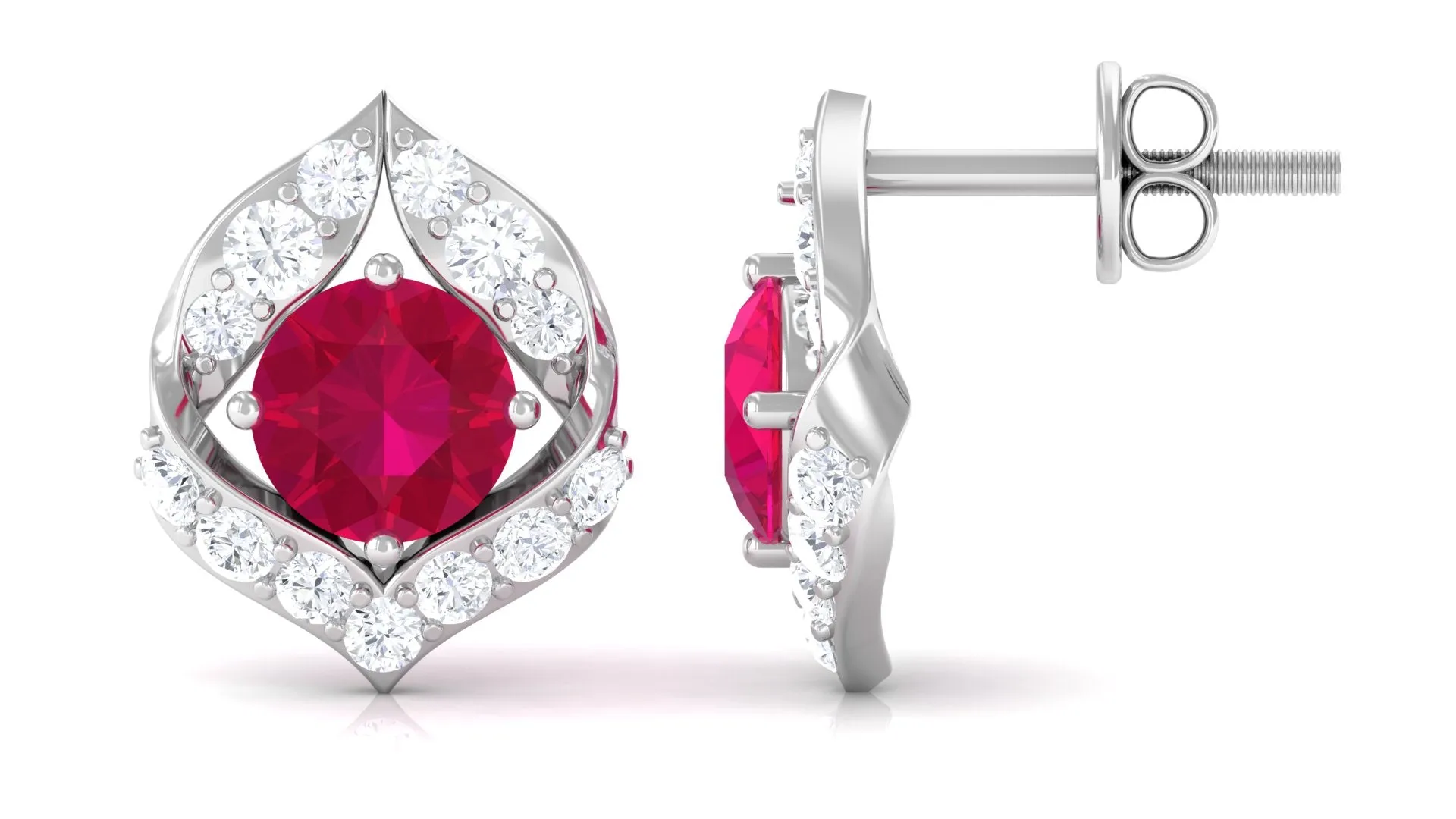 Dainty Ruby July Birthstone Stud Earrings with Diamond