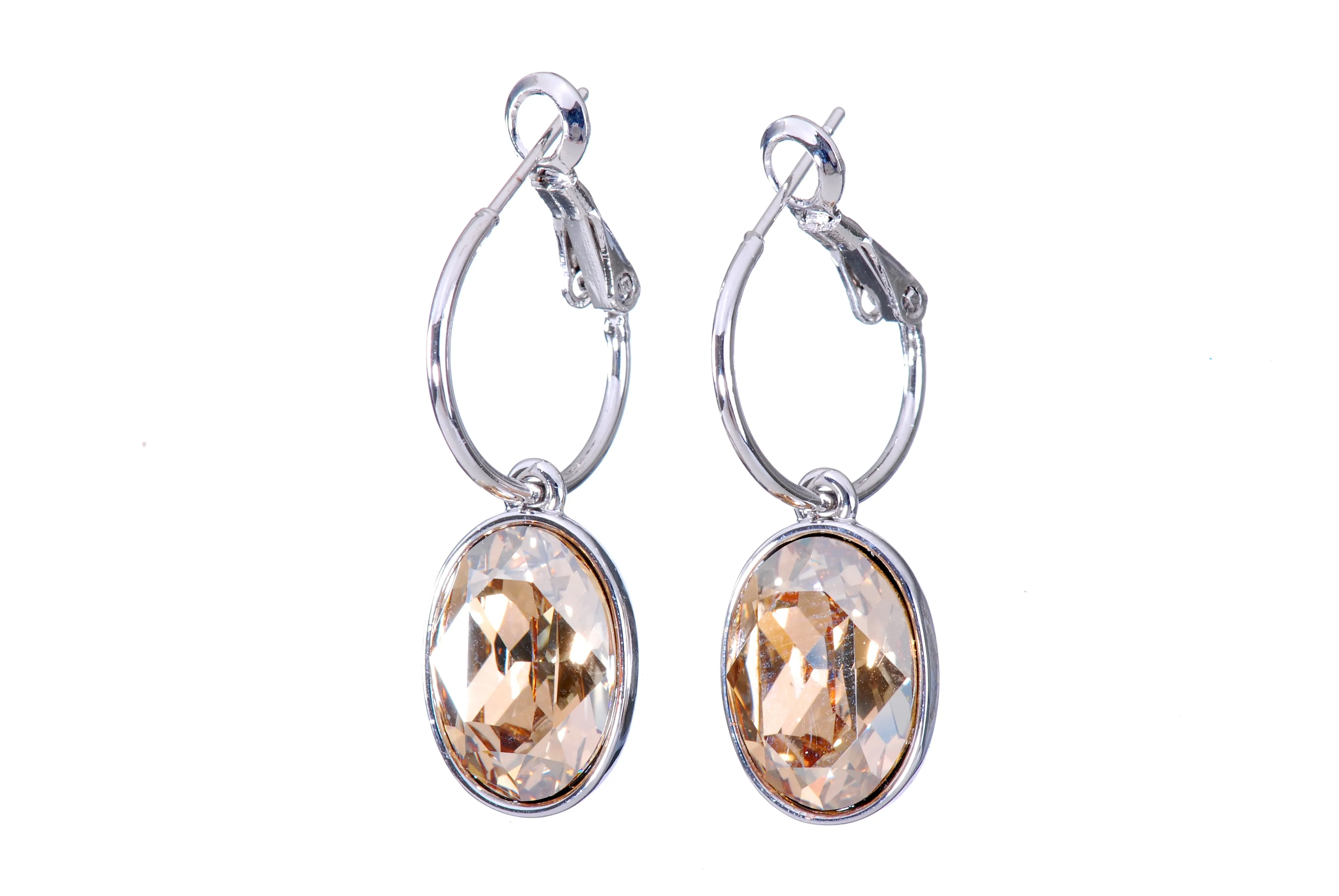 E7176 Champagne Swarovski Elements Crystal Oval Earring with Rhodium Plating