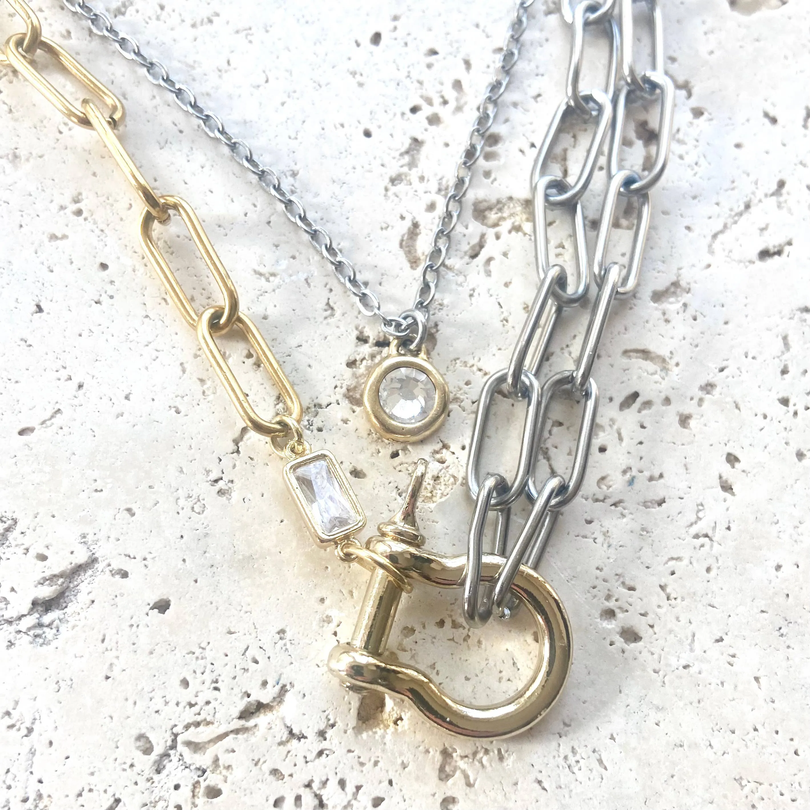 Edgy glam jewelry mixed metal jewelry stainless non tarnish: No pendant
