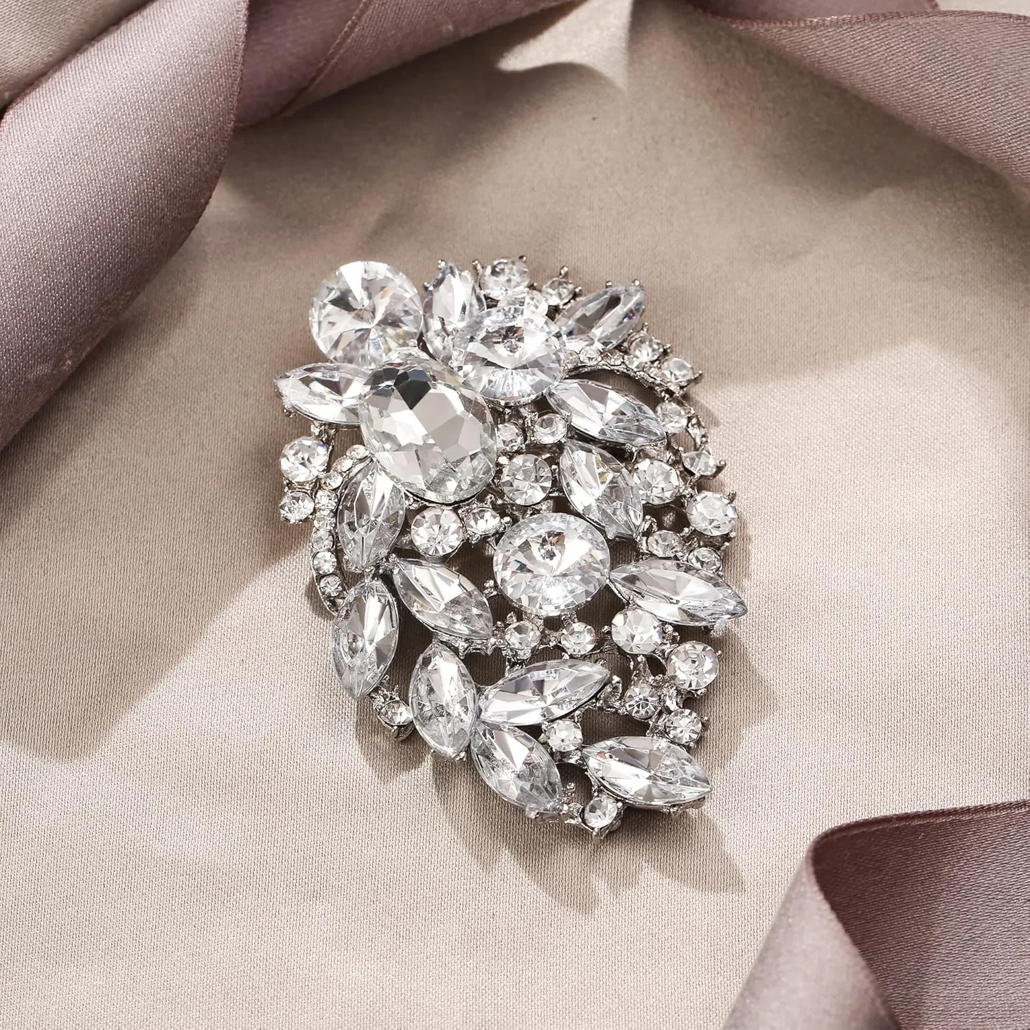 EVER FAITH Party Austrian Crystal Marquise Brooches Pin, Vintage Inspired Statement Brooch Clip for Women