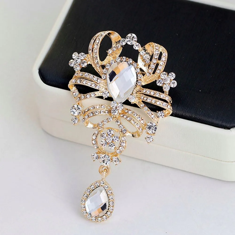 Ezing 4 Pcs Silver Gold Plated Crystal Rhinestones Brooch for Women Wedding Bouquet Decorations