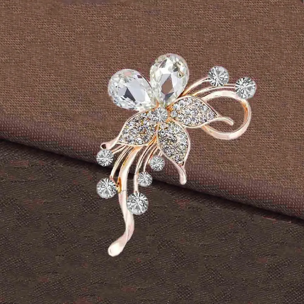 Ezing 4 Pcs Silver Gold Plated Crystal Rhinestones Brooch for Women Wedding Bouquet Decorations