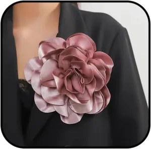Fabric Flower Brooch for Women Large Flower Brooch Pin Dainty Satin Rose Brooch Camellias Flower Hair Clip Wedding Party Dance Banquet Jewelry