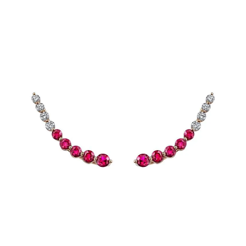 FLOATING DIAMOND AND RUBY EARRING