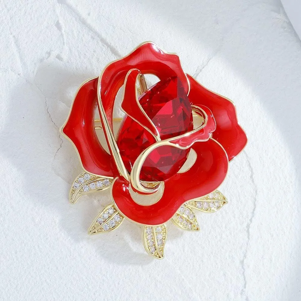 Floral Pearl Brooch Austrian Crystal Rhinestone Pins Gold Plated Leaf Lapel Pin Four Leaf Clover Brooch Birthday Graduation Jewelry Gift for Women Men