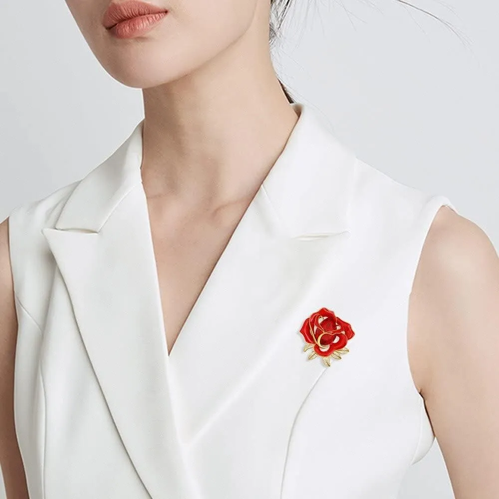 Floral Pearl Brooch Austrian Crystal Rhinestone Pins Gold Plated Leaf Lapel Pin Four Leaf Clover Brooch Birthday Graduation Jewelry Gift for Women Men