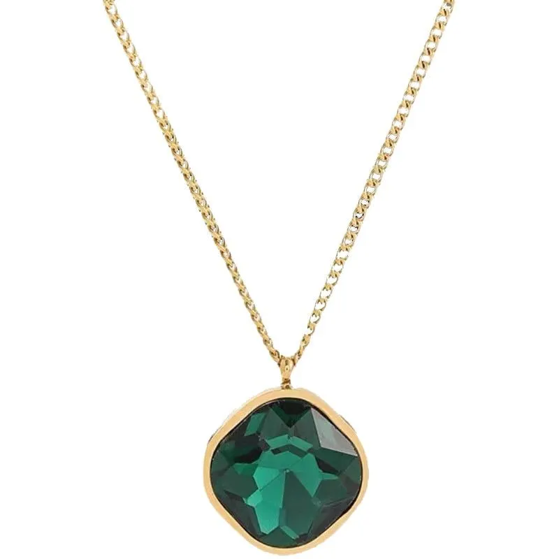 Geometric Rhombus Green Crystal Stainless Steel Necklace Charm Jewelry NCJT30