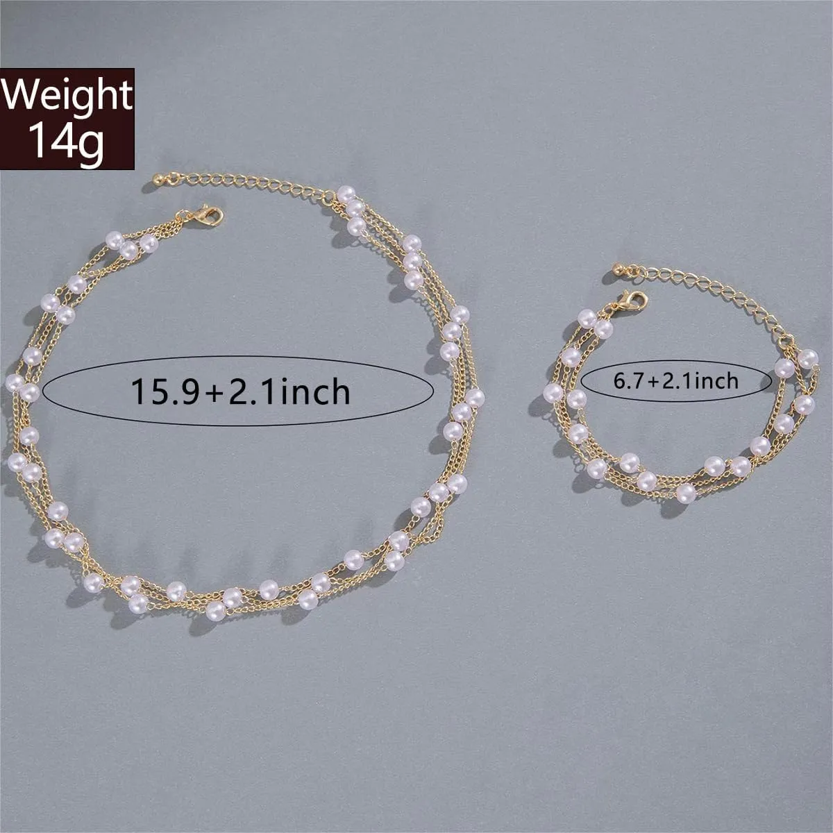 Gold Pearl Necklace, Earrings, and Bracelet Set - Dainty Wedding Pearl Jewelry