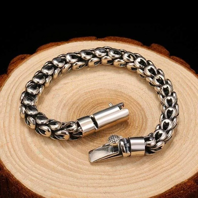 Gothic 925 Sterling Silver Dragonscale Bracelet Men High Polished Vintage Rock Bracelets Jewelry for Men's (Length 20cm)