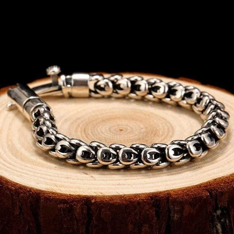 Gothic 925 Sterling Silver Dragonscale Bracelet Men High Polished Vintage Rock Bracelets Jewelry for Men's (Length 20cm)