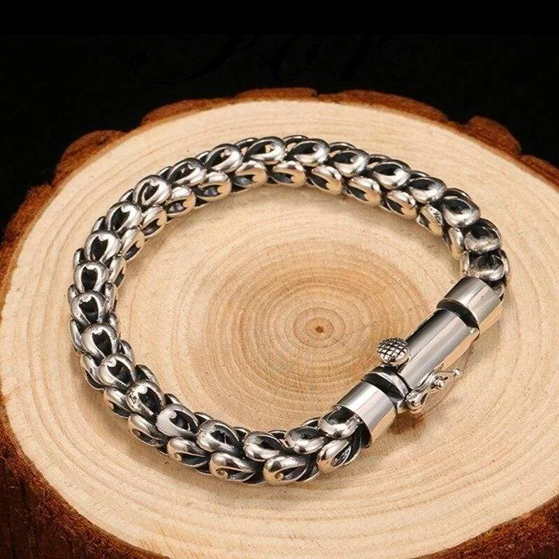 Gothic 925 Sterling Silver Dragonscale Bracelet Men High Polished Vintage Rock Bracelets Jewelry for Men's (Length 20cm)
