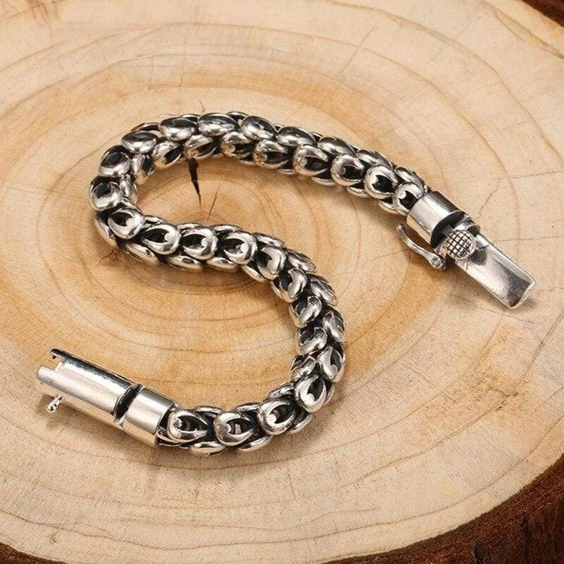 Gothic 925 Sterling Silver Dragonscale Bracelet Men High Polished Vintage Rock Bracelets Jewelry for Men's (Length 20cm)