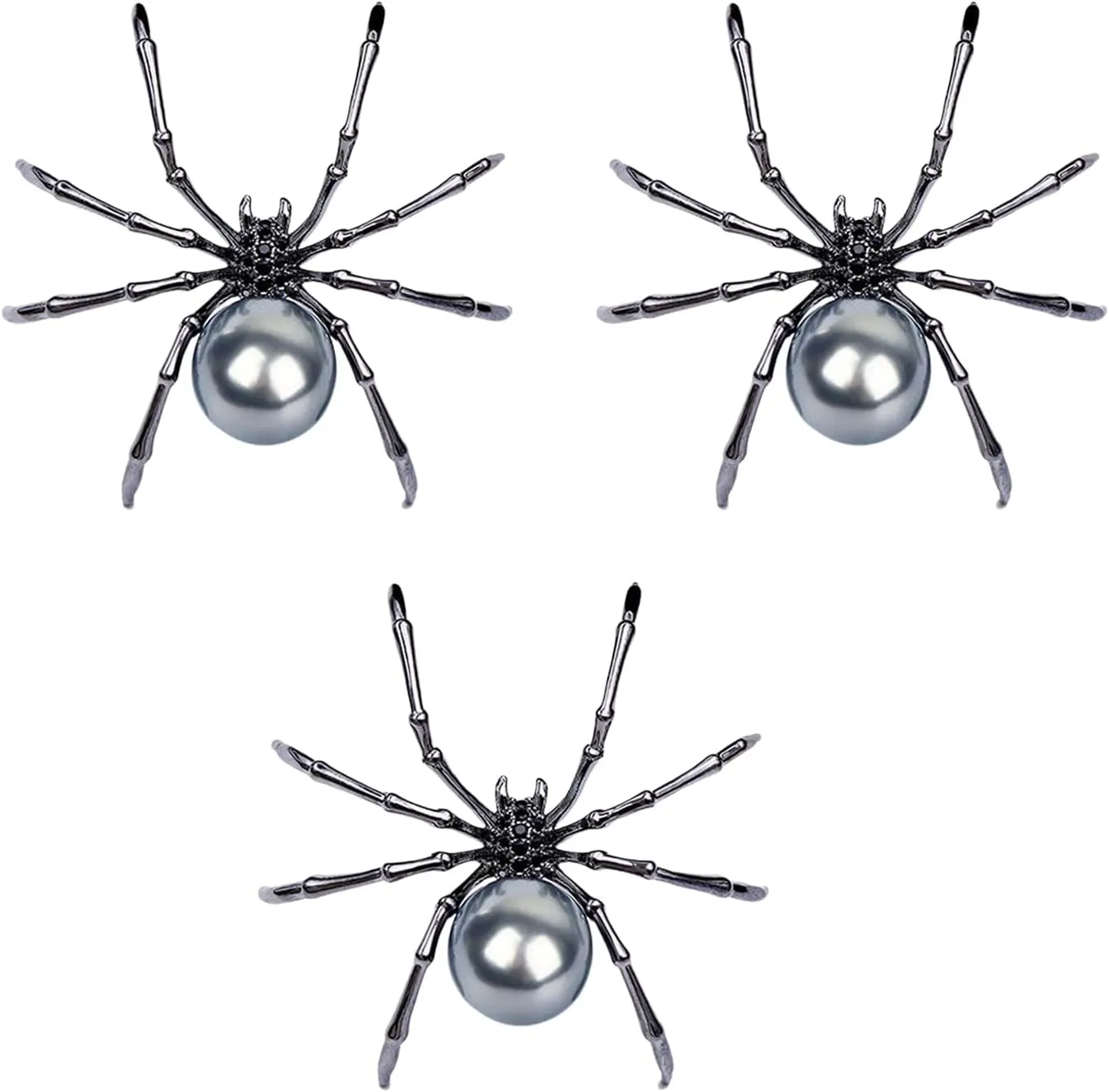 Halloween Spider Pin for Women Gothic Spider Brooch Pins Dark Silver Mother of Pearl Body and Micro Pave Head Spider Brooch Halloween Witch Costume Accessories Witch Hats Decorations